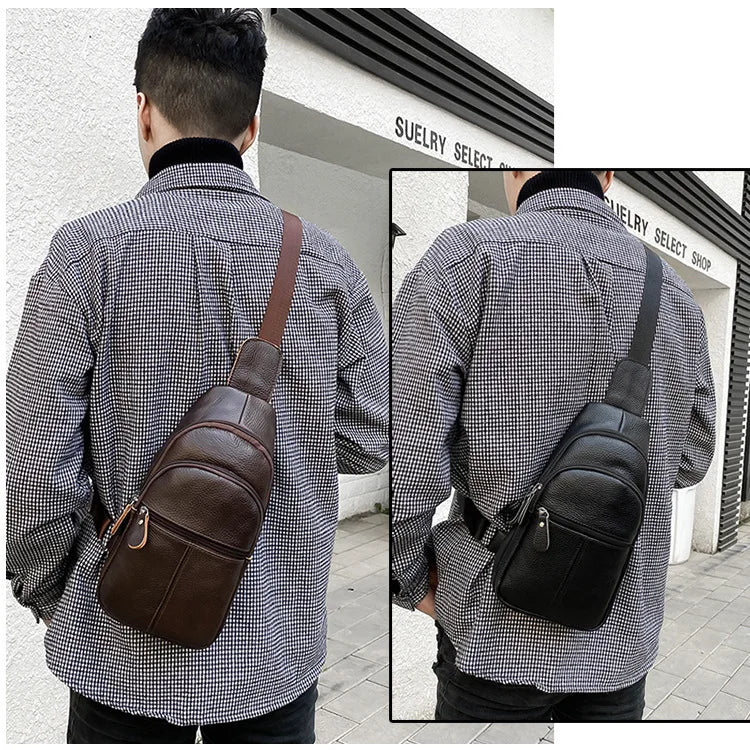 New Leather Chest Cover Layer Cowhide Business Men's Crossbody Bag with High-end Feel and Simple Chest Bag