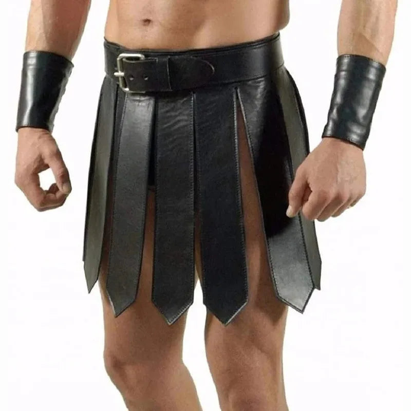 2026 Halloween Medieval Renaissance Roman PU Skirt Adult Men Warrior Gladiator Cosplay Costumes Knight Halloween Party Costume