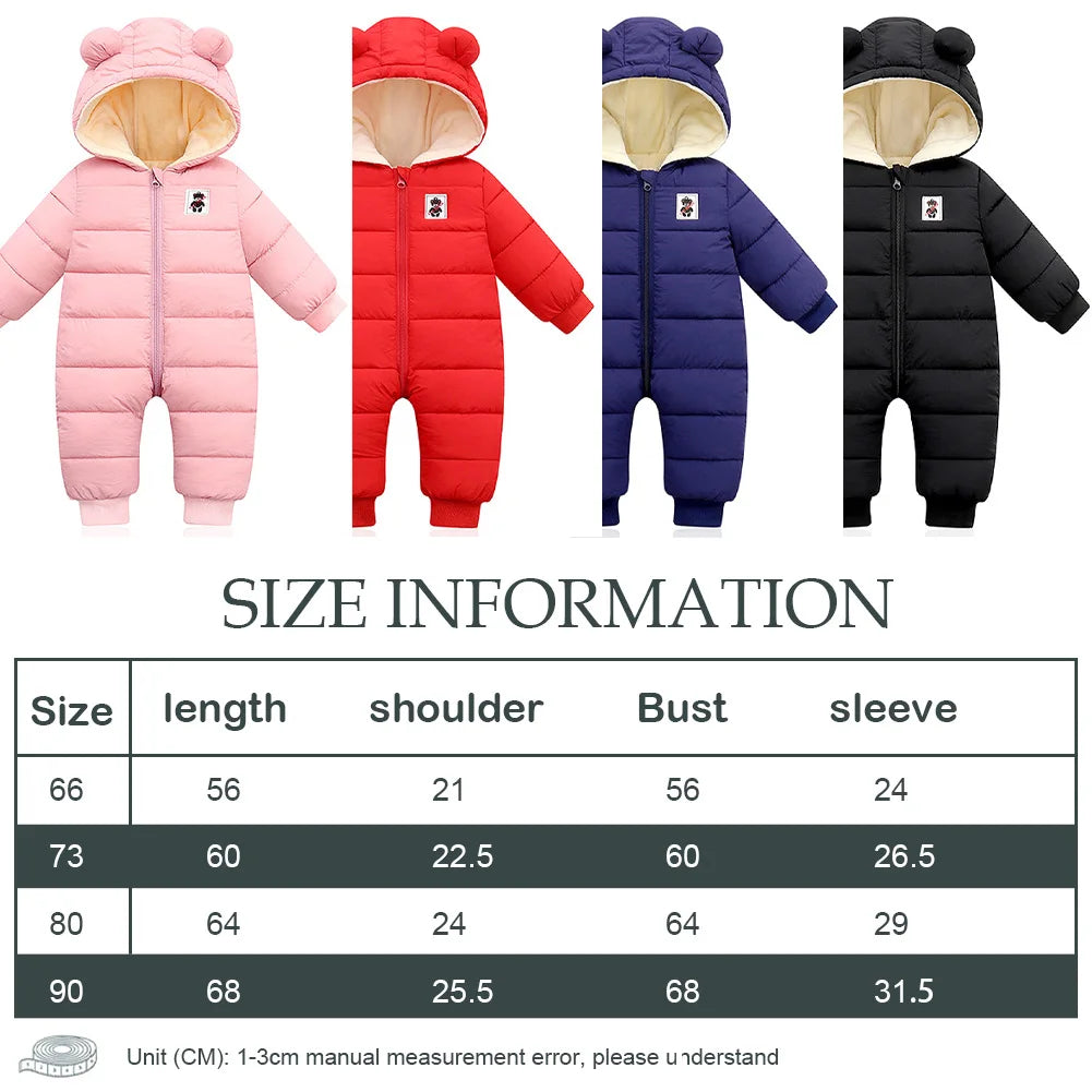 Toddlers Thick Snowsuit,Newborns Fleece Romper with Hood,Boys Girls Ski Wear,Warm Down Jumpsuit,Kids Winter Jumpsuit for 6-24M