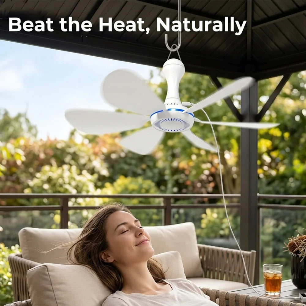 1 Set of USB Mini Quiet Ceiling Fans for Camping, Emergency Portable Outdoor Hanging Fans for Gazebos, Sheds, Dorms, Silent Fans with Extension Cord, White Fan