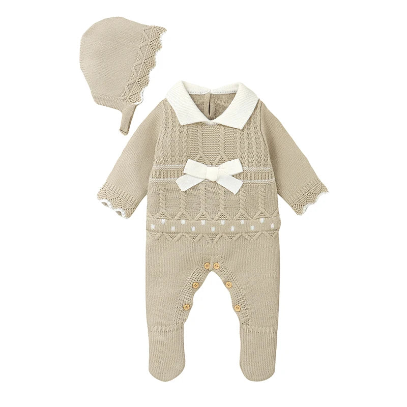 Soft Autumn Winter Baby Girls Rompers + Hat Outfits Multi-colors Available 0-9M Knitted Acrylic Newborn Baby Bodysuit Jumpsuit