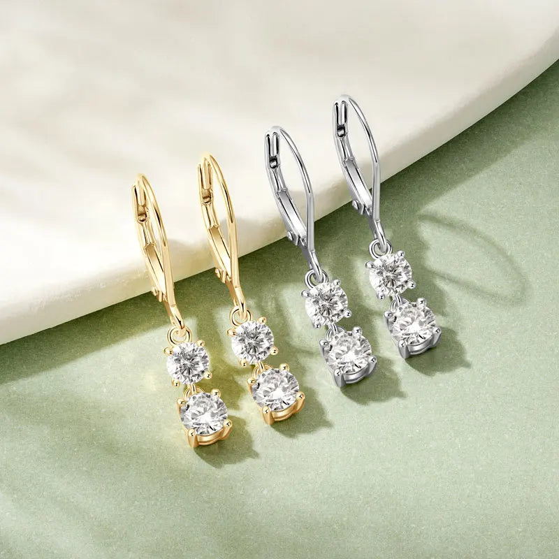 IOGOU D Moissanite Drop Earrings for Women 925 Sterling Silver Leverback Trendy Wedding Fine Jewelry Gift with Certificate