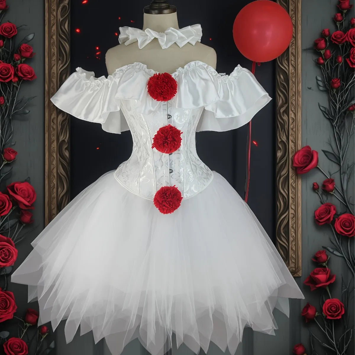 Halloween Clown Cosplay Costume Women Corsets Suit With Skirt Circus Performance Outfit Role Play Party Carnival Jester Dress