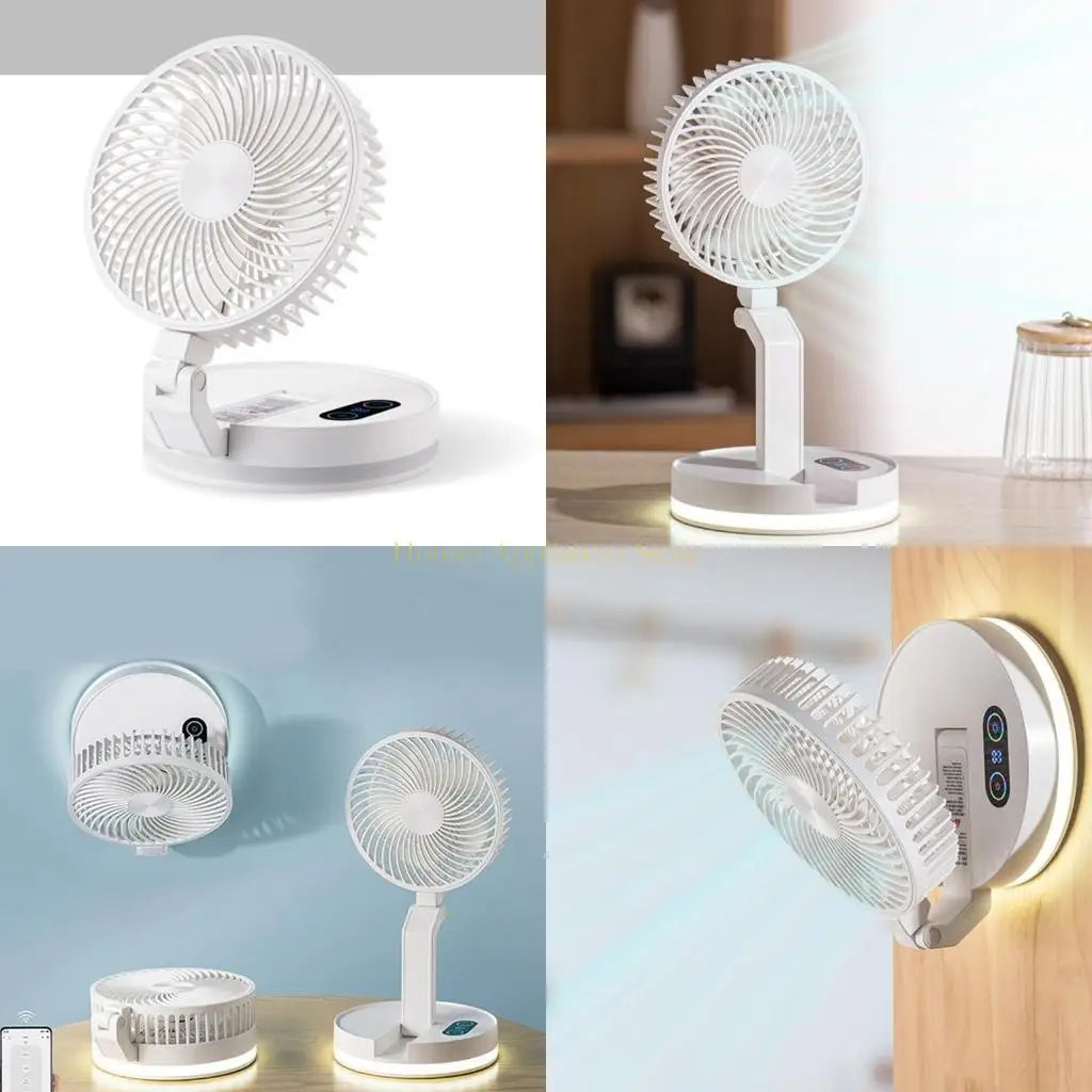 D0AB Multifunctional Folding Fan with Soft Light Portable Air Circulation Fan Remote Control Quiet Office Fan Easy to Use