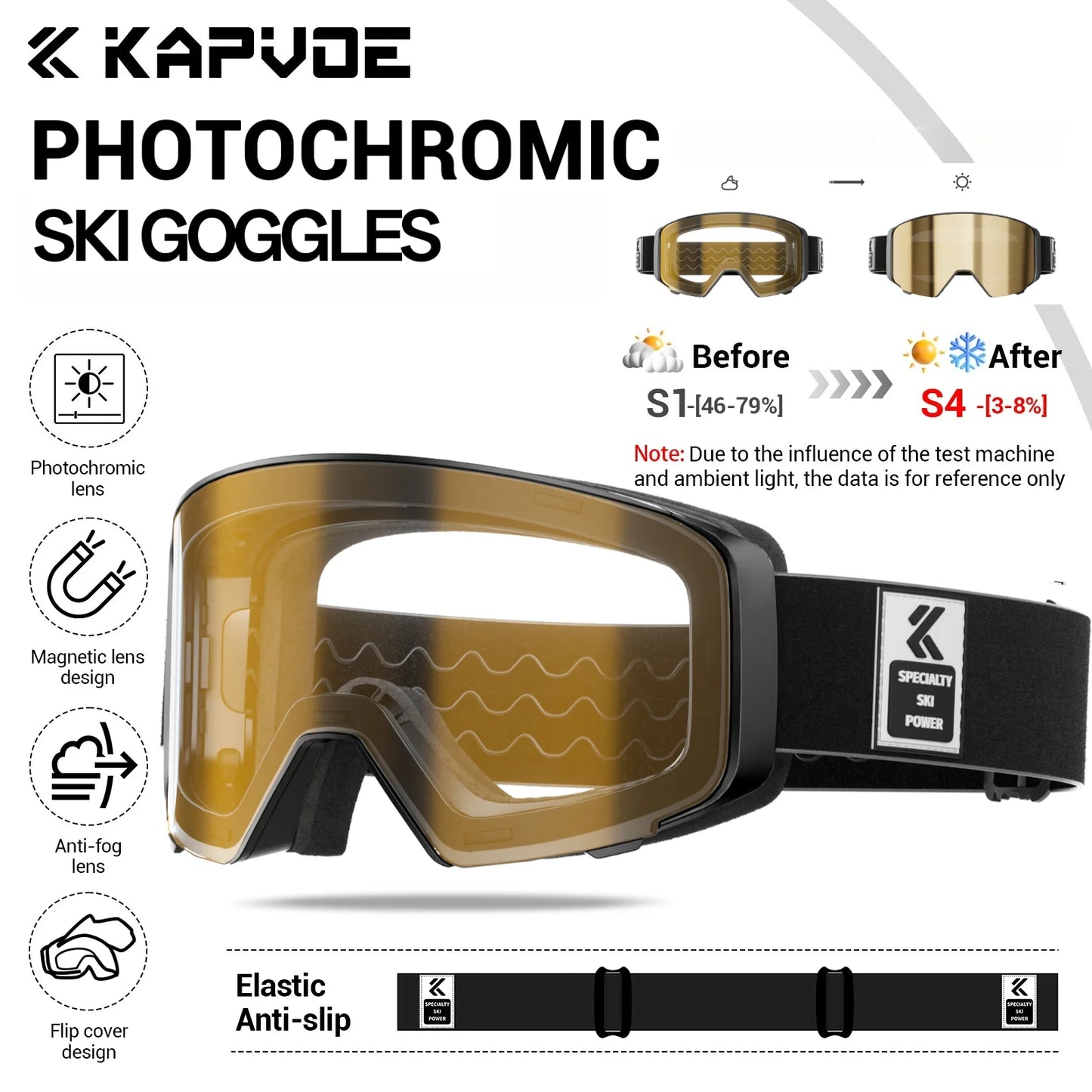 Kapvoe Photochromic Snow Goggles Ski Snowboard Anti-Fog Mask for Men Women Eyewear UV400 Protection Glasses Snowmobile Winter