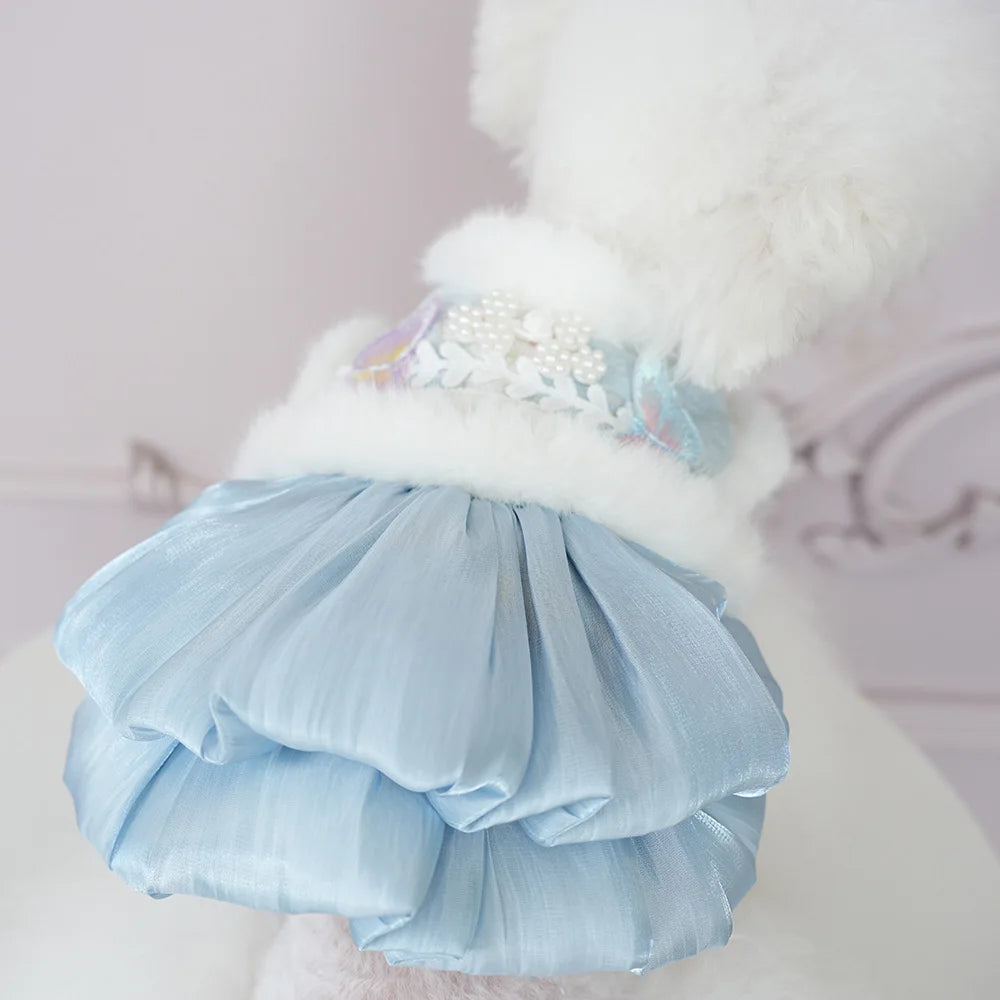 Pet Flannel Dress Rabbit Butterfly Tang Dress Princess New Year Small Medium Dog Coat Puppy Clothes Chinese Style Pet Skirt