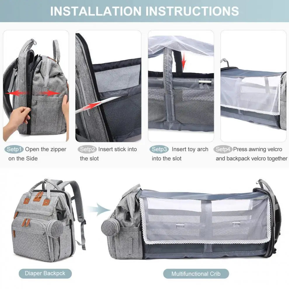 Mommy Diaper Bags Baby Bed Mother Large Capacity Nappy Milk Bottle Backpacks with Changing Mat Convenient Baby Nursing Bags