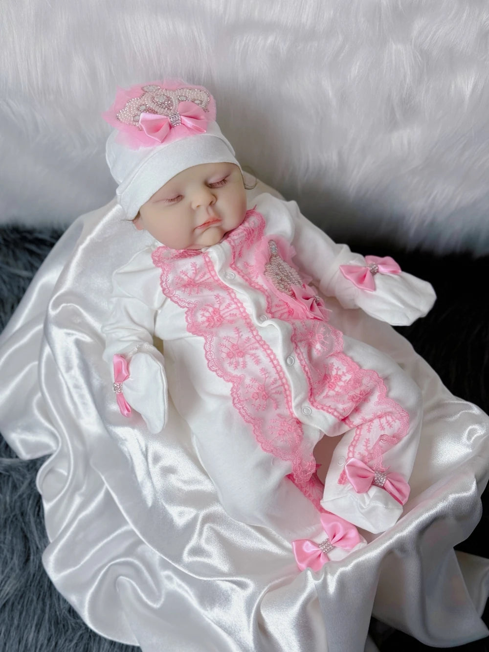 Dollbling Baptism Outfit Boy Prince Luxury Bling Christening Coming Home Romper Bonnet Set Mittens Nursery Hospital Clothing set