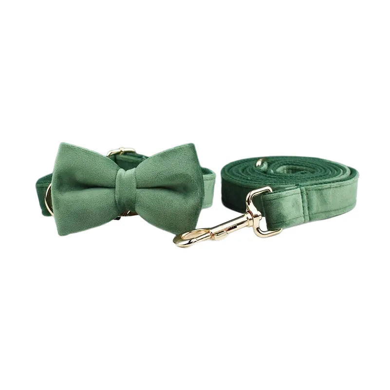 Forest Green Velvet Dog Collar And Leash Set For Dogs Custom Engraved Nameplate Pet Supplies Dog Leash Velvet 39
