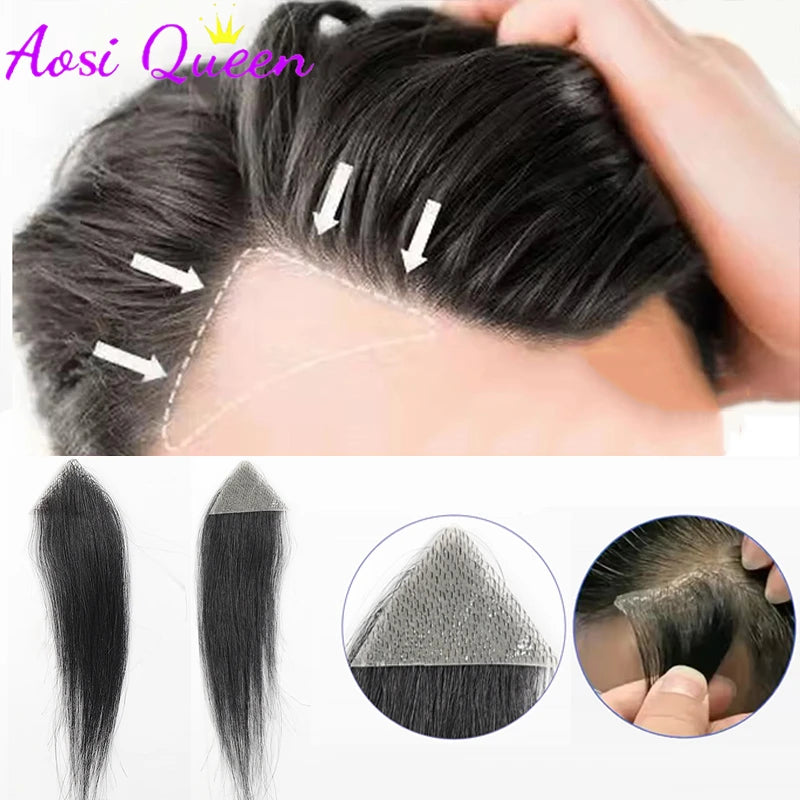 Forehead Patch 100% Human Hair Hairpiece Sideburns Toupee Invisible Seamless Ultra Thin Skin PU Men's Hairline Sideburn Patch