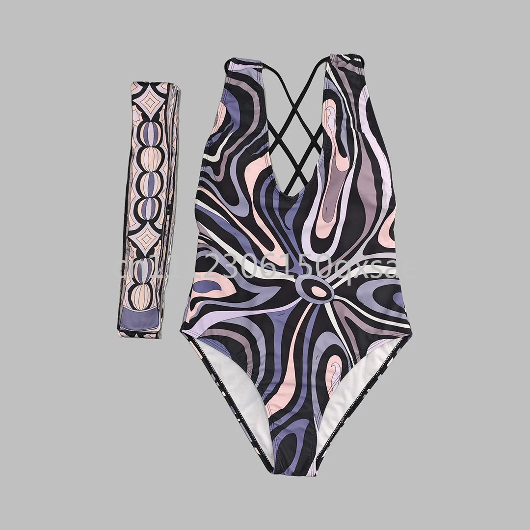 Luxury Design Women's Brown Headband Scarf Swimsuits with Letter Signature Logo Classic Brand Headband Bikini Sets Beachwear