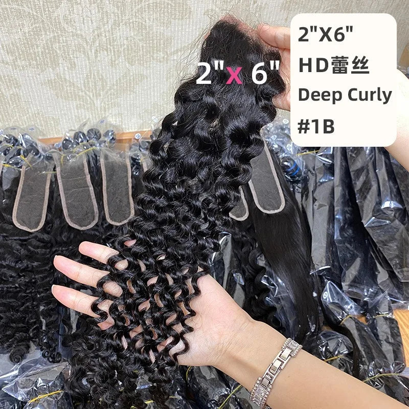 HD Premium 20 Inch 2*6 Lace Closure  Burmese Curly Human Hair Full Hand Weaving Brazilian Virgin Remy for Black Women Wig Making