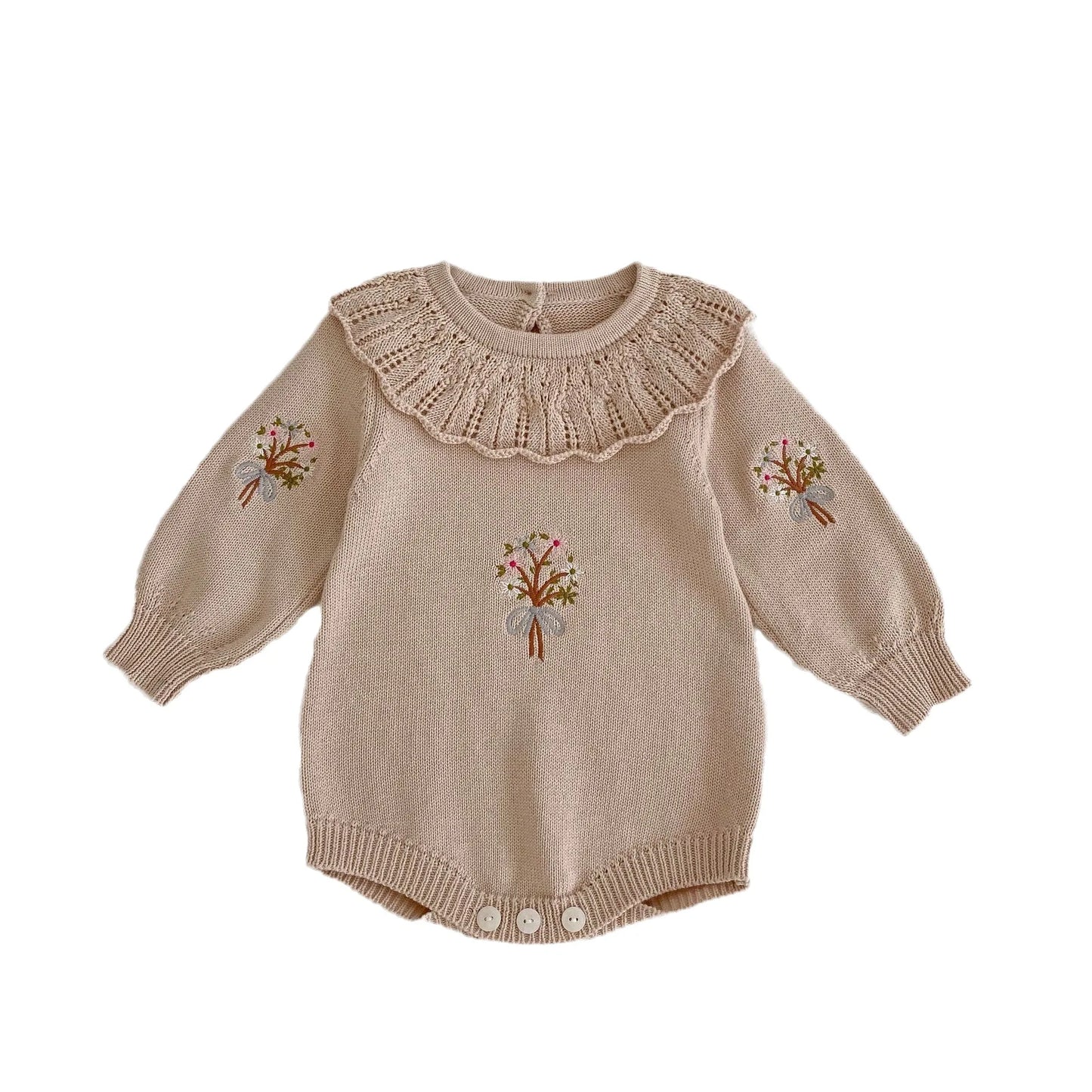 Autumn Baby Clothing New Baby Knitted Rompers Lotus Leaf Collar Long-sleeved Romper Cute Baby Girl Embroidered Sweaters Jumpsuit