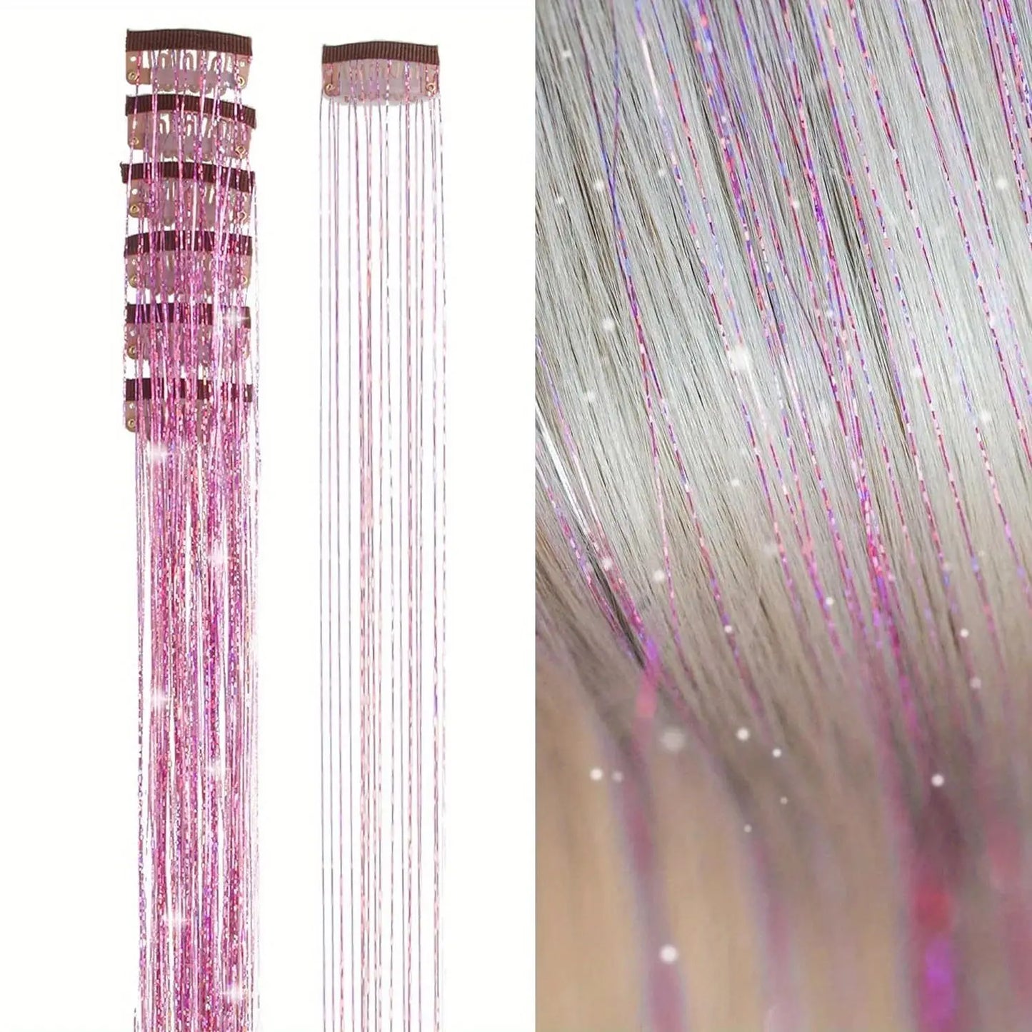 6Pcs Hair Tinsel Clip in 19.6Inch Glitter Synthetic Tinsel Hair Clip in Hair Tinsel Kit Heat Resistant Shiny Sparkle Fairy Hair