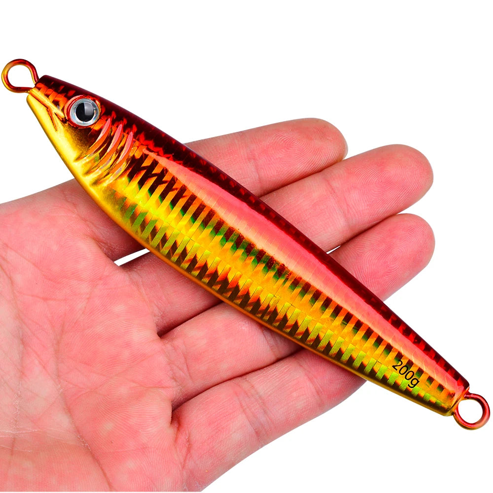 Proberos 20g-200g Metal Jig 3D Print Shore Trolling Spoon Hard Fishing Lure 1PC Artificial Laser Body Shiny Luminous Tackles