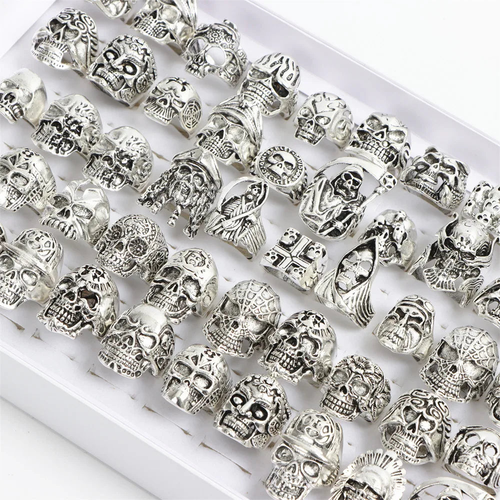 10/15/20Pcs/Lot Retro Gothic Punk Skull Rings Men Women Charm Rock Cool Fashion Jewelry Accessory Daily Party Gift Random Style