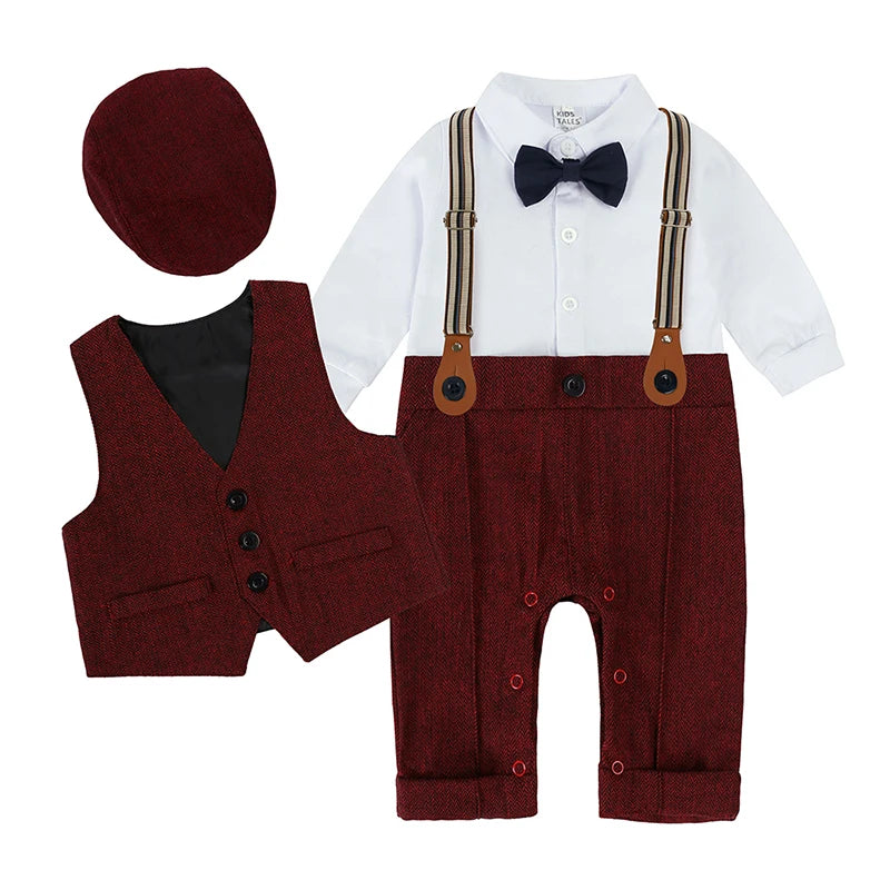 Newborn Baby Boy Clothes Set Cotton Soft Infant Clothing Sets Boys Party Dress 0-3 Years Old Toddler Outfits with Vest and Hats