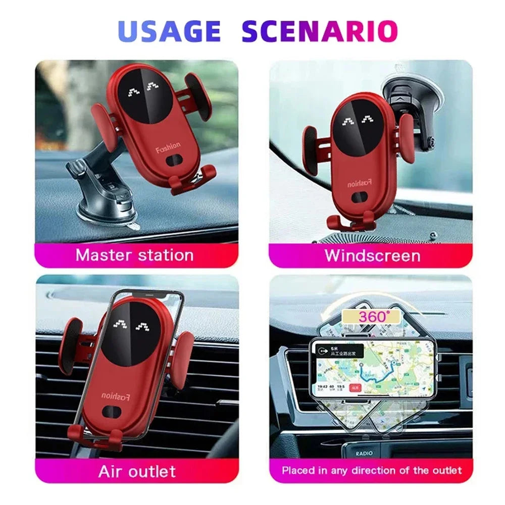 S11 Fashion Qi Fast Wireless Charger Car Phone Holder Smart Infrared Sensor Air Vent Mount Automatic Clamping Mobile Phone Stand