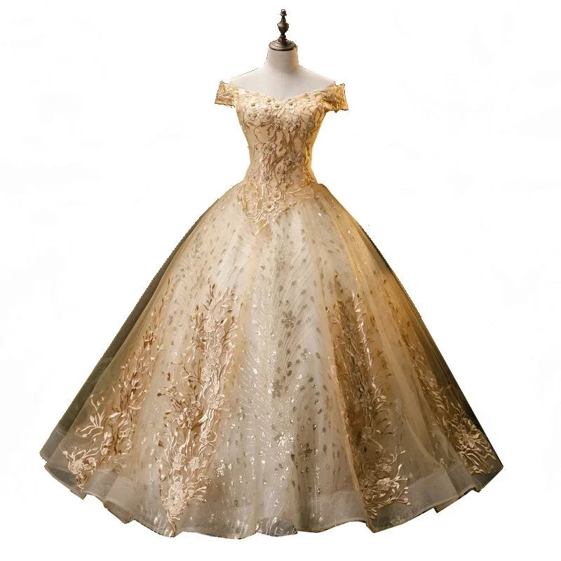 High Quality Women's Luxury Wedding Dress Dress Fashion One Collar Long Puff Skirt European and American Women's Wear 2026