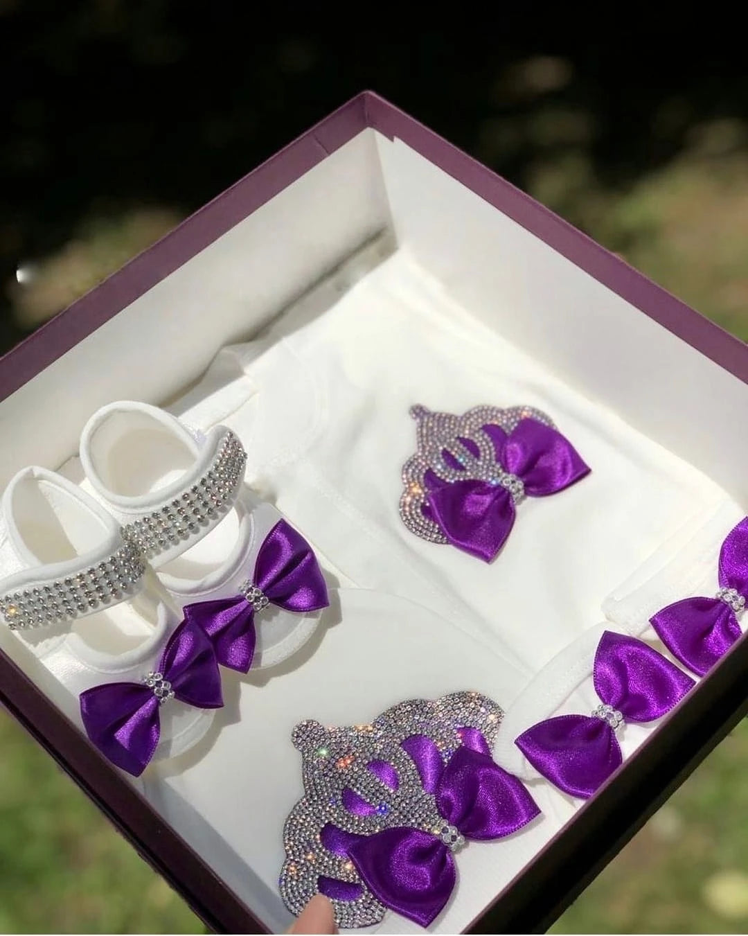 Dollbling Baptism Outfit Boy Prince Luxury Bling Christening Coming Home Romper Bonnet Set Mittens Nursery Hospital Clothing set