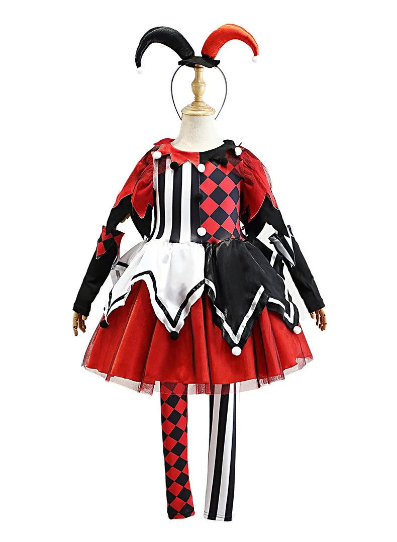 Halloween Cosplay Costumes Horror Clown Dresses Pants Headwear Clothes Sets Carnival Theme Party Role Playing Outfits for Girls