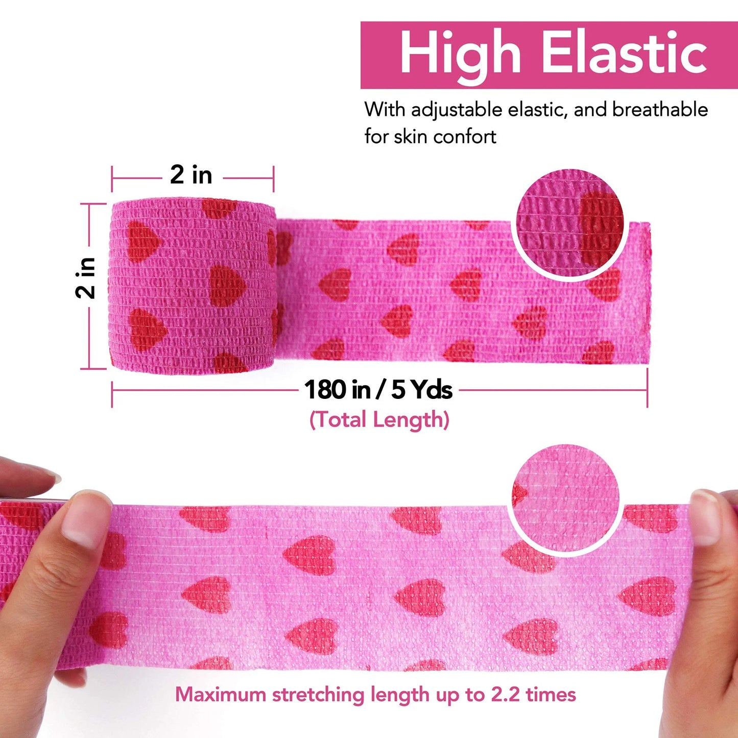 White/Pink Heart And Pink Leopard Tape Tattoo Handle Bandage Anti-slip Athletic Nonwoven Self-adhesive Elastic Bandage Grip