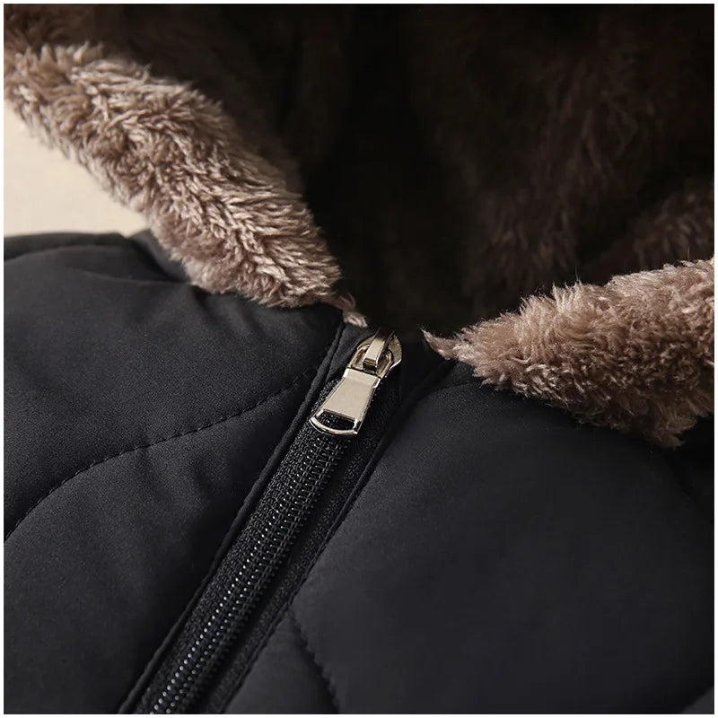 2025 Winter New Baby Boys Girls Bodysuit Solid Color Plus Velvet Thick Jumpsuits For 6M-3Y Kids Warm Hooded Rompers Snowsuit