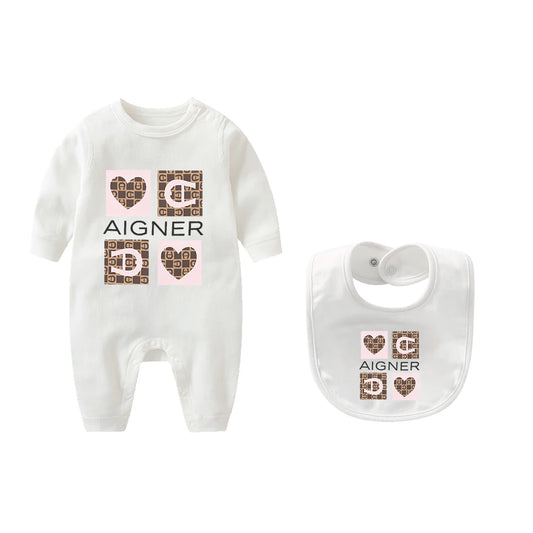 Popular jumpsuit for newborns in autumn, hot selling new design, soft scarf, scarf, hat, children's long sleeved jumpsuit