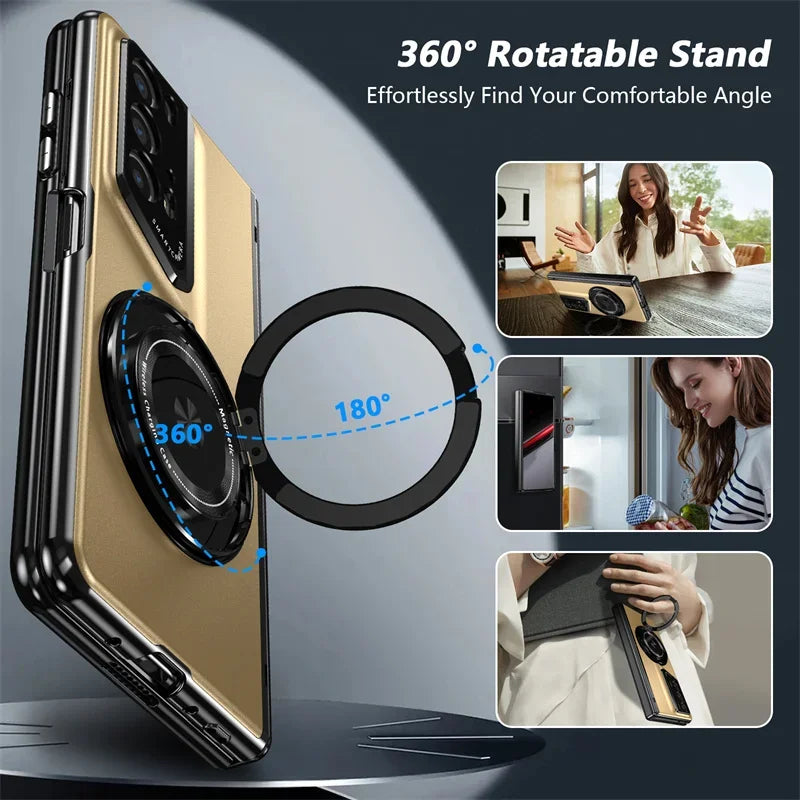 Matte Solid Color Phone Case for Honor Magic V2 RSR Hard Shell Protection Shockproof Film Protector with Holder Cover
