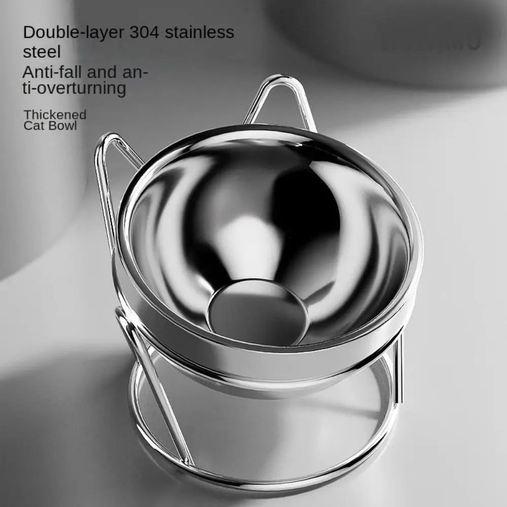 Pet Neck Protection Stainless Steel Cat Bowl with Stand High Foot Cat Water Bowl Drinking Bowl Anti overturning Slanted Mouth