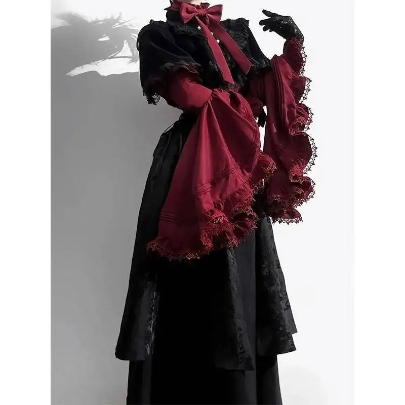 Halloween costume black and red gothic Lolita half skirt long skirt shirt two-piece set 2025 new Lolita