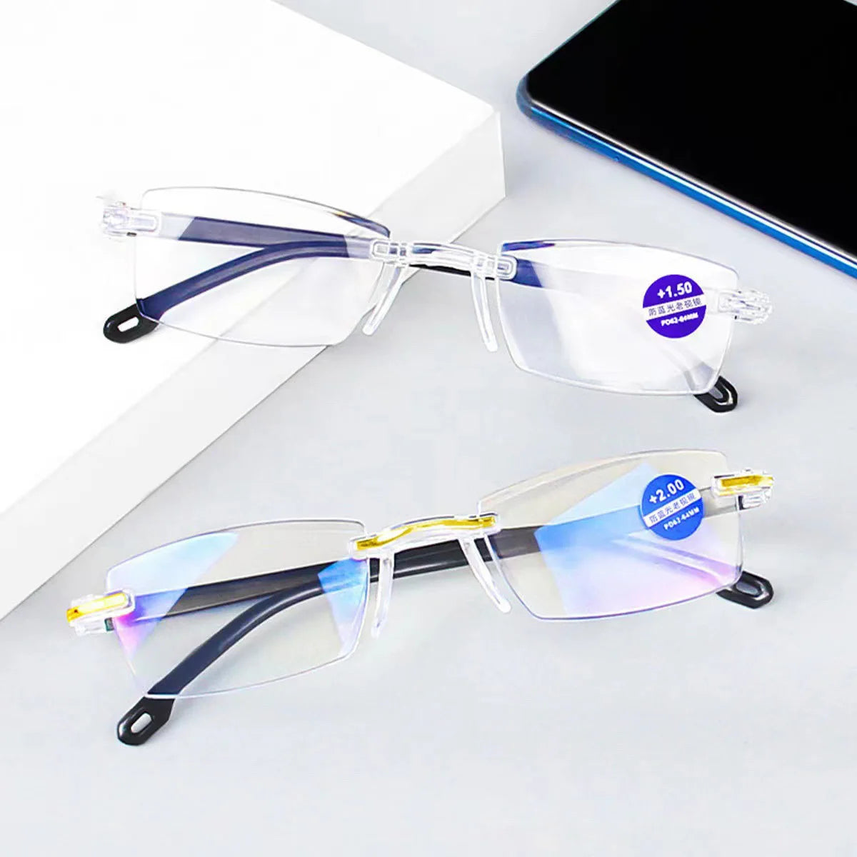 New Intelligent Zoom Glasses Men Women Reading Glasses Anti Blue Ray Rimless Cutting Presbyopia Eyewear Prescription Glasses
