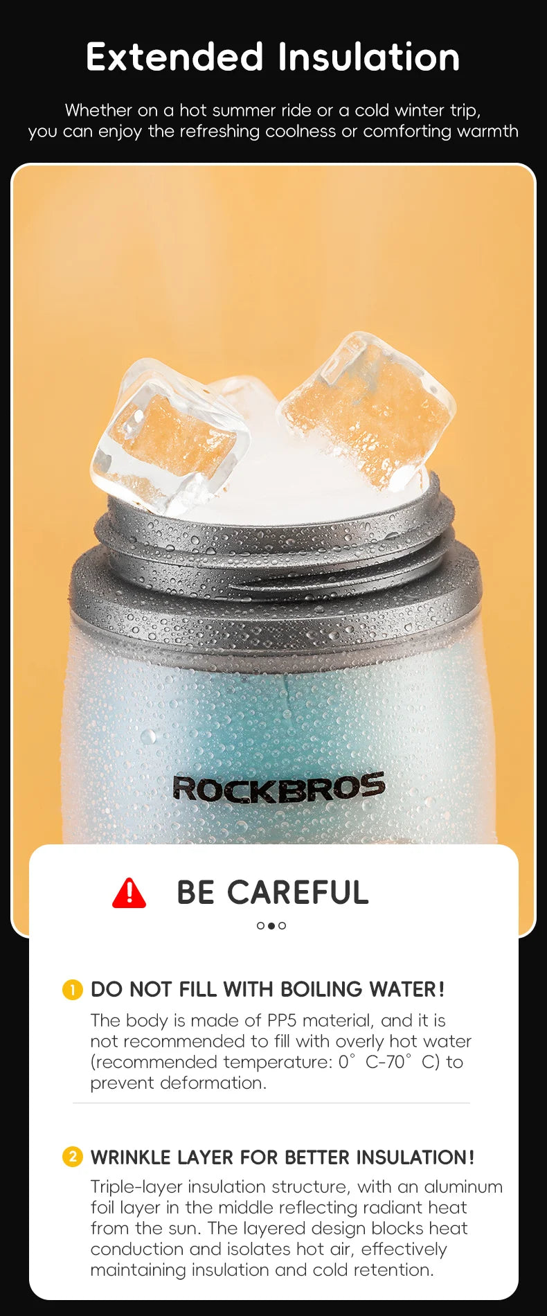 ROCKBROS 620ml Cycling Water Bottle Cold Water Insulated Thermal Silicone Bottle Outdoor Sports MTB Road Bike Bicycle Bottle