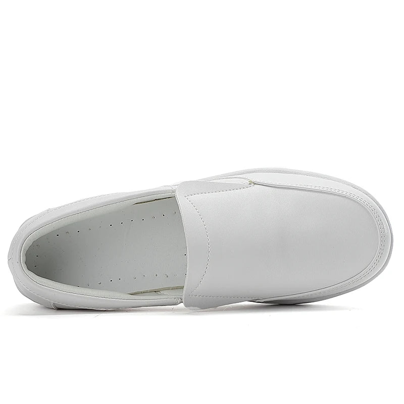 Professional White Leather Hospital Work Shoes Four Seasons Comfortable Breathable Nurse Shoes Women's Thick Base Single Shoes