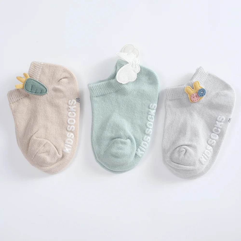 3pairs/set 0-5years Old Cotton Newborn Infant Toddler Socks Baby Cartoon Princess Socks Cute Cartoon Rubber Anti-slip Floor Sock