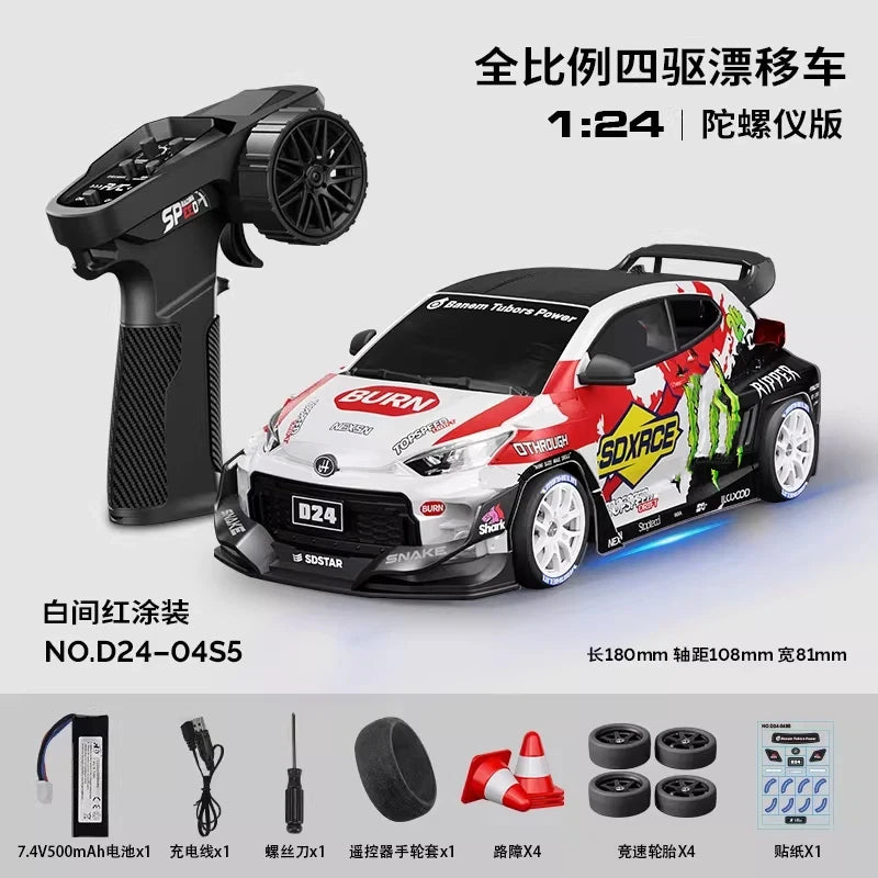 Hongxing 1 24 RC 4WD High Speed Drift Car Full Scale Gyroscope With Lithium Battery 2 Sets Of Wheels Independent Shock Absorber