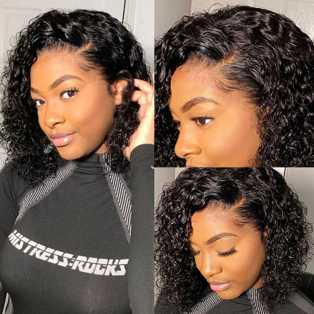12A Side Part Pixie Cut Water Curly Wig Malaysia Hair Short Bob Hair Wig Virgin Hair 13x4 Lace Frontal Hair Wig Natural Color