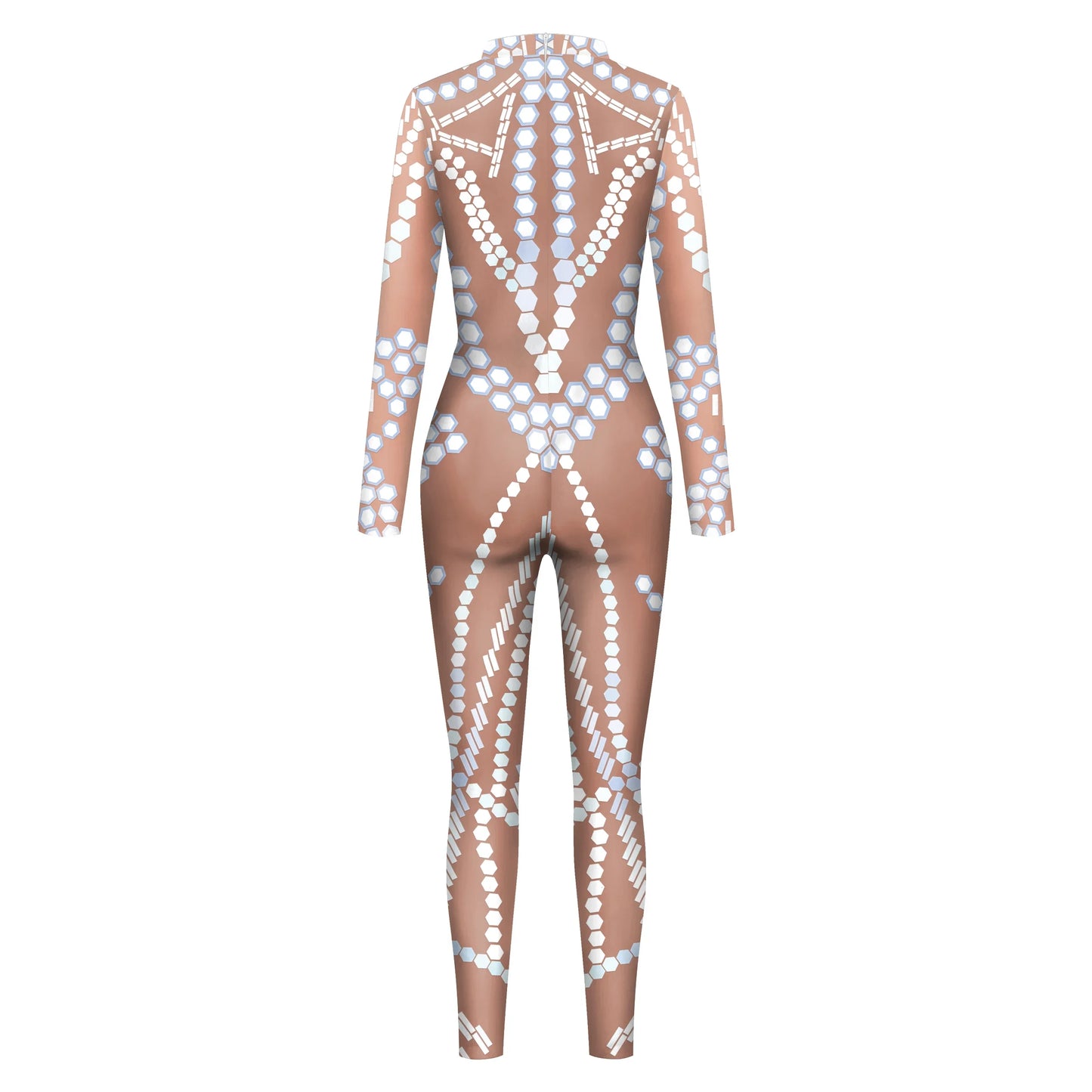 Halloween Cosplay Costume Shiny Sexy Lace Sequins Pattern 3D Printed Slim Bodysuit Theme Party Role Playing Jumpsuit for Women