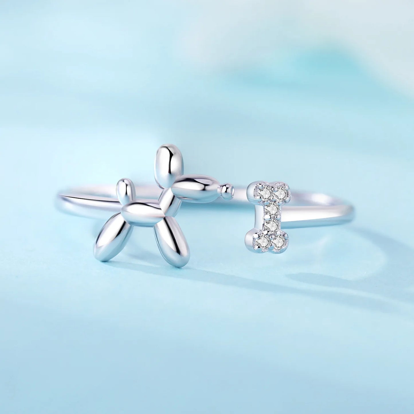 Original 925 Sterling Silver Zircon Bone Balloon Dog Adjustable Open Ring Fine Jewelry Luxury Gift for Women Birthday Party 2026