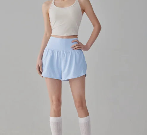 Women High Waist Anti Che Sports Shorts Loose Running Yoga Training Fitness Three Quarter Pants