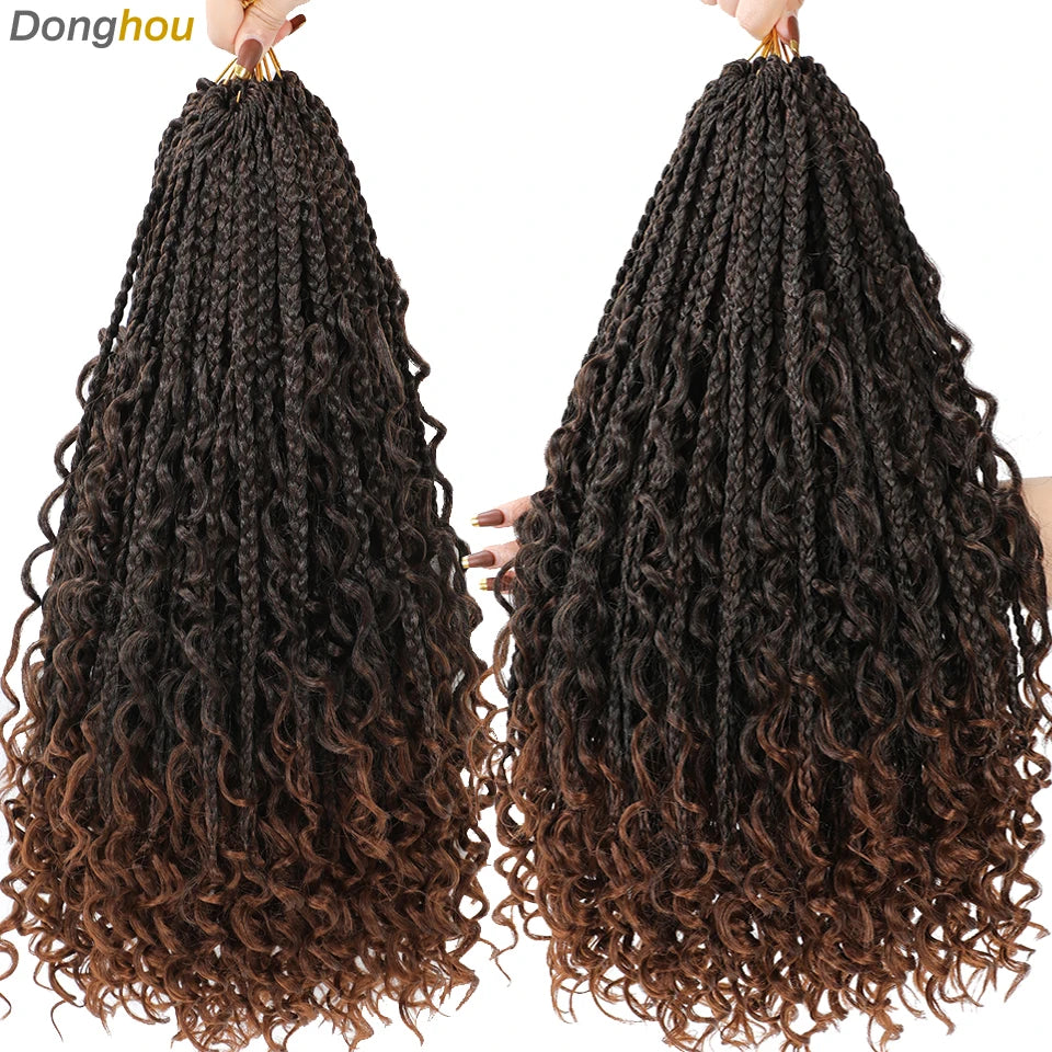 14 18 24 Inch Boho Box Braids Crochet Braids Curly Ends 1B 30 27 #4 Bug 8 Colors Ombre Goddess Bohemian Box Braids Crochet Hair