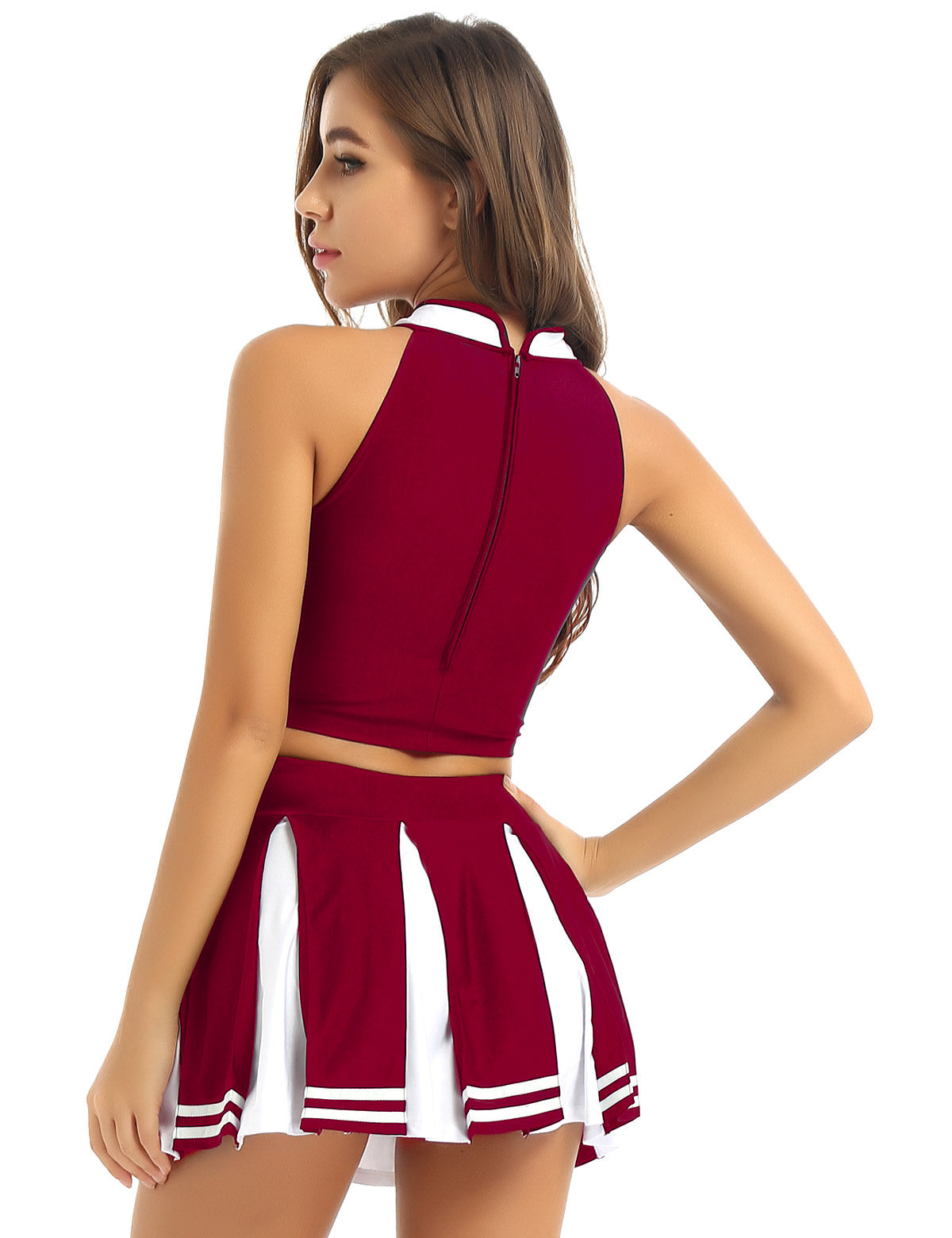Women Cheerleading Cheerleader Costume Uniform School Girls Carnival Cosplay Outfits Stand Collar Crop Top with Mini Skirt