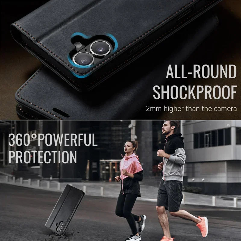 Magnetic Leather Wallet Card Phone Case For iPhone 17E 17 Air 16E 16 Pro Max 15 Plus 14 13 12 11 Flip Wireless Charging Cover