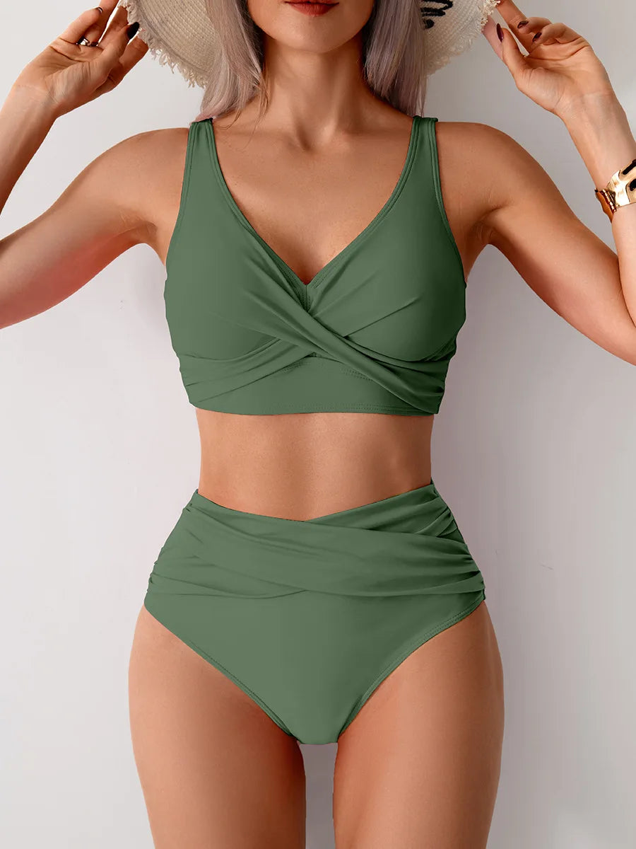 VigoBreviya 2026 Sexy Solid Strapped Swimwear Women Cross Push Up Bikini Set Brazilian Lady Swimsuit High Waist Beach Bath Suit
