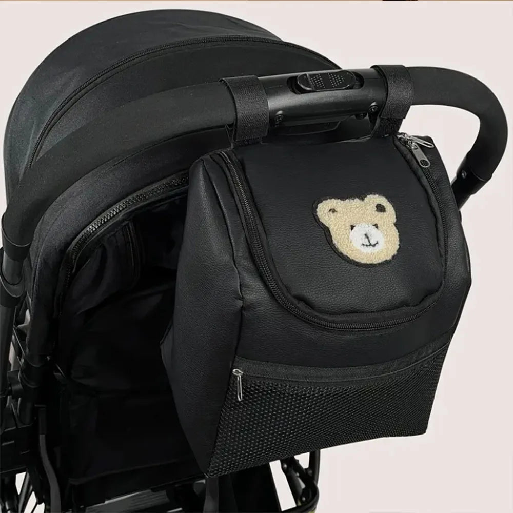 Large Capacity Bear-Shaped Stroller Diaper Bag - Portable Storage Organizer with Bottle Holders Durable Faux Leather