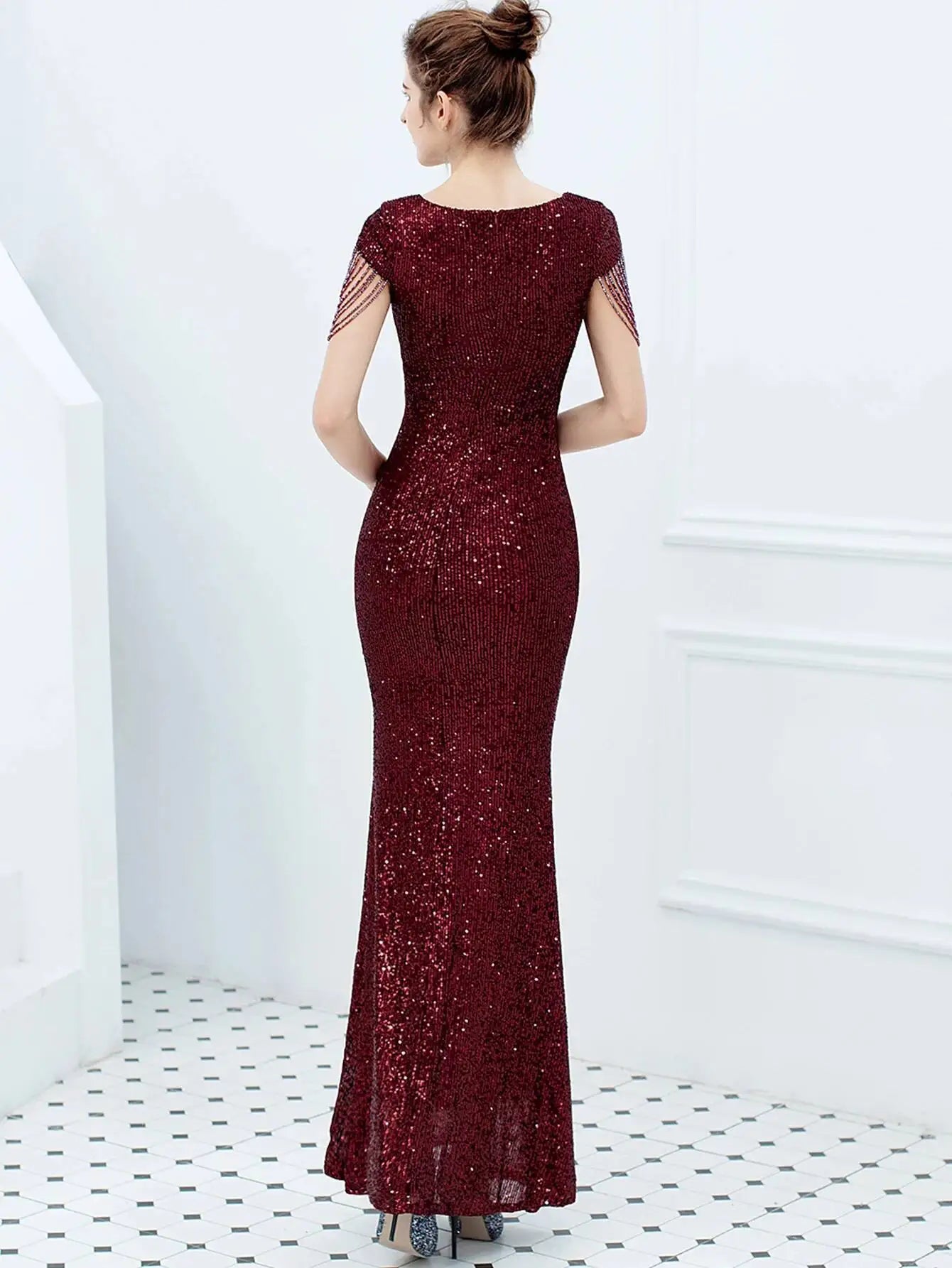 Sexy vintage maxi black sequin summer dress women 2025 elegant luxury birthday party long dresses fishtail evening dress vestido