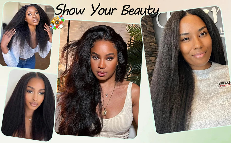 Kinky Straight V Part Wig Human Hair For Women with Drawstring 250% Density Upgrade Glueless U Part Wig No Leave Out No Sew In
