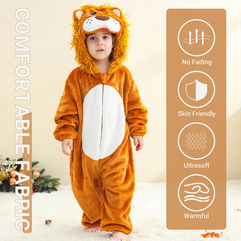 MICHLEY Halloween Lion Baby Rompers Clothes Hooded Flannel Cosplay Toddler Infant Pajamas Bodysuit Jumpsuit Costume For Kids Boy