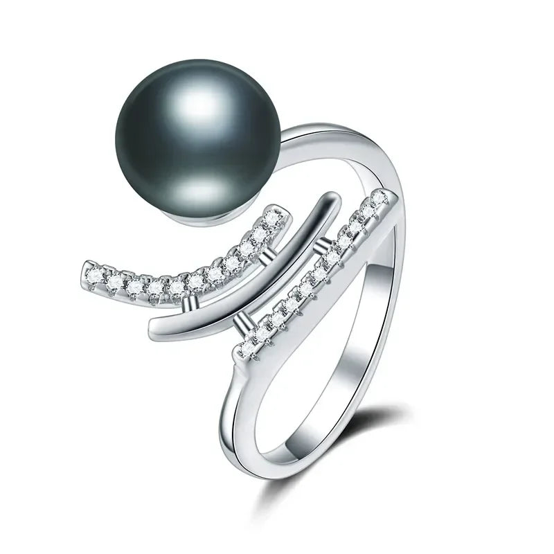 YWYC 8-9mm Natural Freshwater Pearl Rings for Women 925 Sterling Silver Crystal Zircon Adjustable Rings Jewlery Gift Wholesale