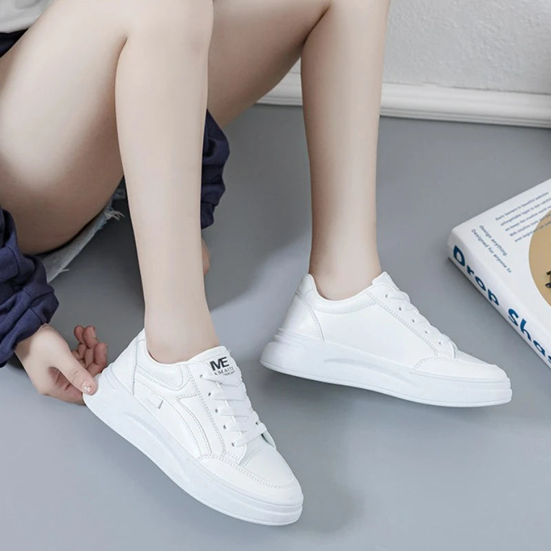 Women's Shoes Platform Sneakers Lace-Up Women Running Shoes Outdoor Breathable Tennis Shoes PU Leather White Casual Shoe 2025